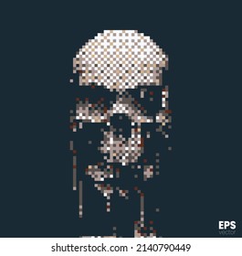 Scary skull 8 bit color style design concept vector illustration isolated on black background.