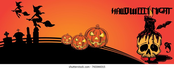 scary skull and black fairy Halloween banner design