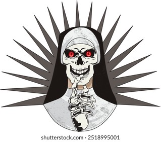 Scary skull face nun with red eyes vector