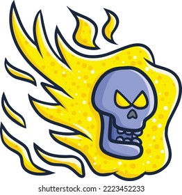 Scary skull flying wrapped by yellow flame