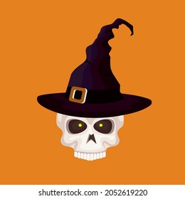 Scary skull with hat. Vector halloween