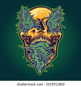 Scary skull head weed leaf vector illustrations for your work logo, merchandise t-shirt, stickers and label designs, poster, greeting cards advertising business company or brands