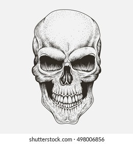 Scary skull of human .Engraved style.Vector illustration