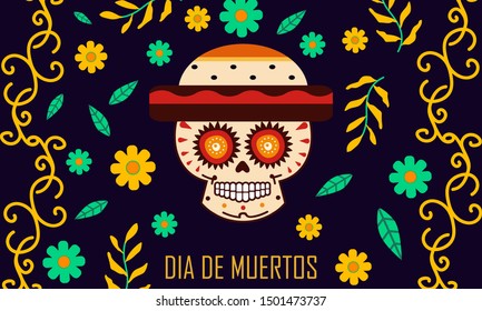 Scary skull illustration for dia de muertos