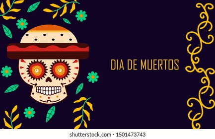 Scary skull illustration for dia de muertos