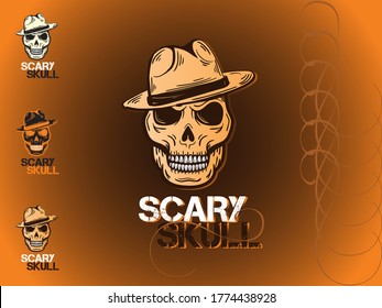 Scary Skull Logo with Creative Style, Looking very horrible, dark and shaded