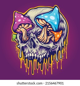 Scary skull mushrooms melted colorful vector illustrations for your work logo  merchandise t  shirt  stickers   label designs  poster  greeting cards advertising business company brands