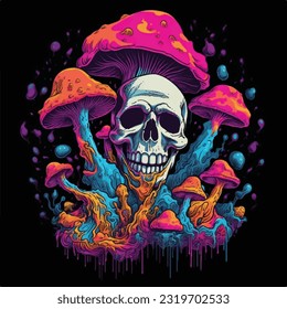 Scary skull mushrooms melted colorful vector illustrations for your work logo