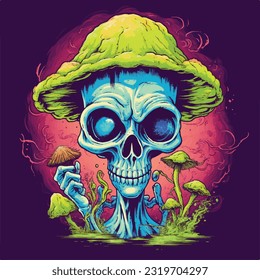 Scary skull mushrooms melted colorful vector illustrations for your work logo