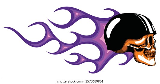 Scary skull on fire. vector Illustration on black background