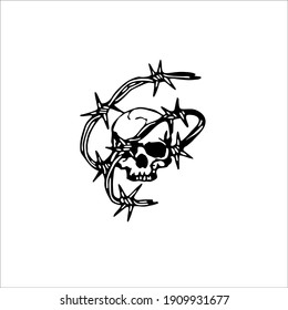 Scary Skull Symbol Logo. Tattoo Design. Vector Illustration.