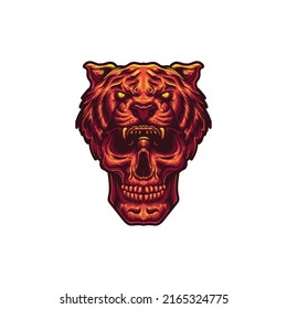 scary skull and tiger illustration design