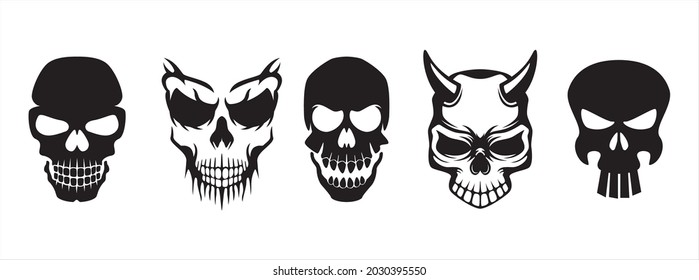 Scary skull vector set.  Skull  design set for halloween and sticker