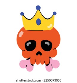 Scary skull wearing a crown, flat sticker 