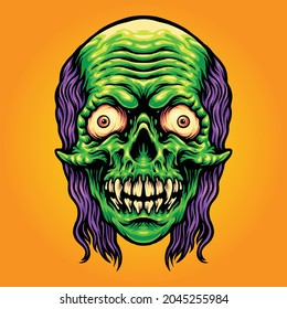 Scary Skull Zombie Mascot Vector illustrations for your work Logo, mascot merchandise t-shirt, stickers and Label designs, poster, greeting cards advertising business company or brands.