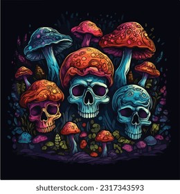 scary skulls mushroom coloring page for adults skulls Vector