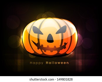 Scary smiling Halloween Pumpkin on dark background, Can be use as poster, flyer or banner for  Halloween Party.  