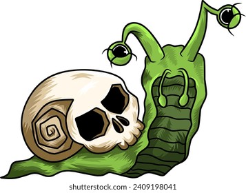 Scary snail skull coloring drawing vector