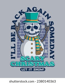 Scary Snowman, Let It Snow. Christmas Cartoon Character Illustration.