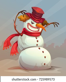 Scary snowman vector  illustration. Fearful snow monster.