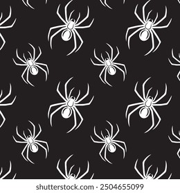 scary spider black widow on spider web seamless pattern in black background halloween horror insects bugs vector for prints in high quality silhouette