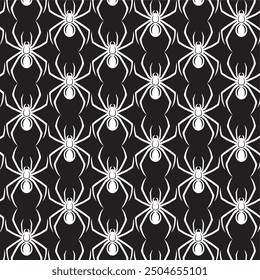 scary spider black widow on spider web seamless pattern in black background halloween horror insects bugs vector for prints in high quality silhouette