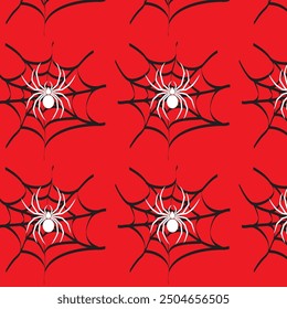 scary spider black widow on spider web seamless pattern in red background halloween horror insects bugs vector for prints in high quality silhouette