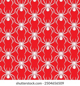 scary spider black widow on spider web seamless pattern in red background halloween horror insects bugs vector for prints in high quality silhouette