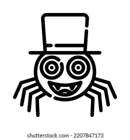 Scary spider icon. Outline design. Scary spider in witch hat isolated on white background. Holiday event halloween. Vector Illustration.