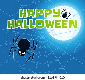 Scary Spider at night. Isolated Vector Illustration