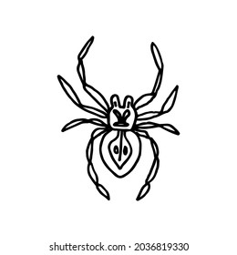 Gruselige Spinne auf weißem Hintergrund. Halloween. Handgezeichnete Illustration.  Doodle-Stil.