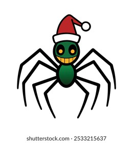 A scary spider wearing a Santa Claus hat, blending a creepy creature with a festive holiday twist