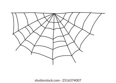 Teia de aranha assustadora. Silhueta de teia de aranha preta isolada no fundo branco. Desenhar a ilustração do vetor da teia de aranha. Decoração de teia de maçarico desenhado à mão para festa de Halloween. 