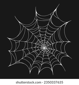 Scary spider web sticker monochrome with trap to catch prey for use in Halloween party invitation design vector illustration