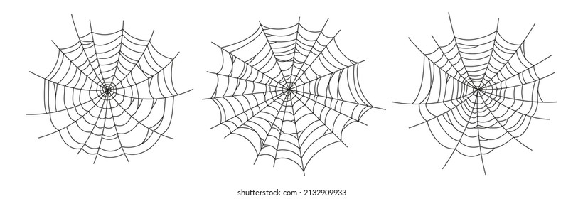 Scary Spider Webs. Black Cobweb Silhouette Isolated On White Background. Set Of Doodle Spidewebs. Hand Drawn Cob Webs For Halloween Party. Vector Illustration.