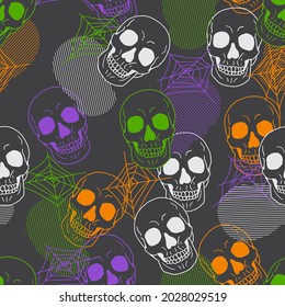 Scary Spooky Abstract Smiling Human Skull Vector Seamless Pattern can be use for background and apparel design