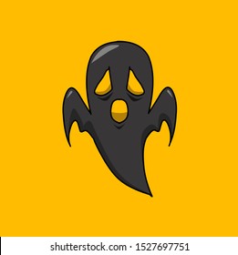 The scary spooky black ghost logo mascot design wallpaper with orange background on Halloween festival