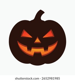 Scary Spooky halloween Pumpkin jack o lantern scary Evel face with glowing orange eyes and mouth, Vector Illustration.
