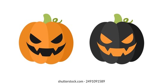 Scary spooky smile pumpkin jack o lantern set. Traditional decoration symbol of halloween trick or treat holiday celebration. Vector illustration isolated on white background