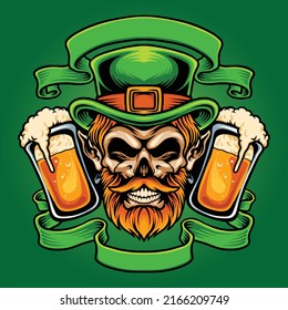 Scary St Patrick beer with classic ribbon vector illustrations for your work logo, merchandise t-shirt, stickers and label designs, poster, greeting cards advertising business company or brands