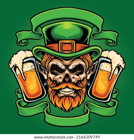 Scary St Patrick beer with classic ribbon vector illustrations for your work logo, merchandise t-shirt, stickers and label designs, poster, greeting cards advertising business company or brands