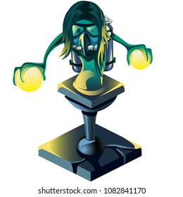 Scary statue in the form of a Ghost diver isolated on a white background. The idea of the lamp in the style of Halloween and diving. Vector cartoon close-up illustration.