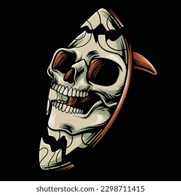Scary Surfboard Skull in Illustration
