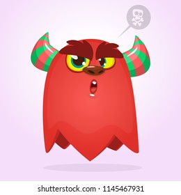 Scary surprised cartoon monster. Vector Halloween red monster. Big set of cartoon monsters