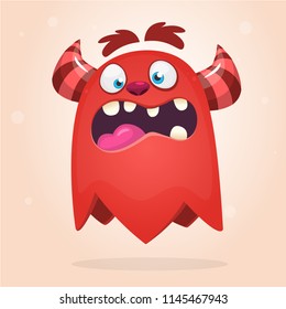Scary surprised cartoon monster. Vector Halloween red monster. Big set of cartoon monsters