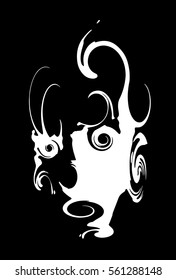 Scary surrealistic head. Surrealistic black and white face