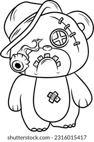 scary teddy bear line art vector