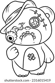 scary teddy bear line art vector