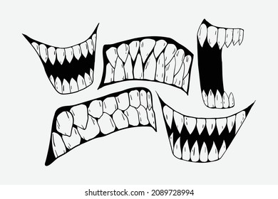 scary teeth illustration print on t-shirts,jacket,souvenirs or tattoo