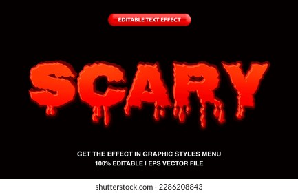 Efecto de texto atemorizante, estilo de efecto de texto editable, brillo rojo y estilo de texto de efecto pegajoso